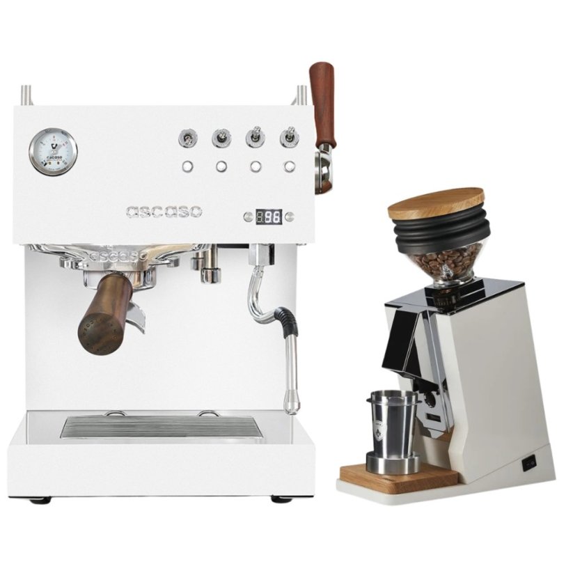 Ascaso Steel DUO PID PLUS, White&Wood + Eureka Mignon Single Dose, White & Oak