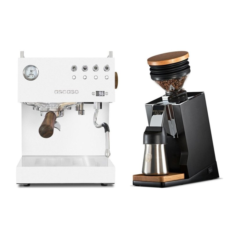 Ascaso Steel DUO PID White + Eureka Mignon Single Dose PRO, Black & Oak