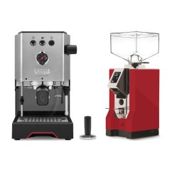 Gaggia Classic Up stříbrná + Eureka Mignon Specialita, CR Ferrari red