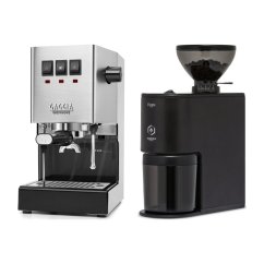 Gaggia Classic E24, stříbrná + Eureka Peppe, Matt black