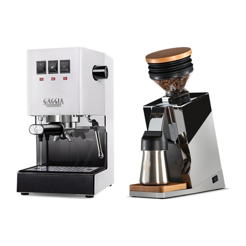Gaggia Classic E24, bílá + Eureka Mignon Single Dose PRO, Chrome & Oak