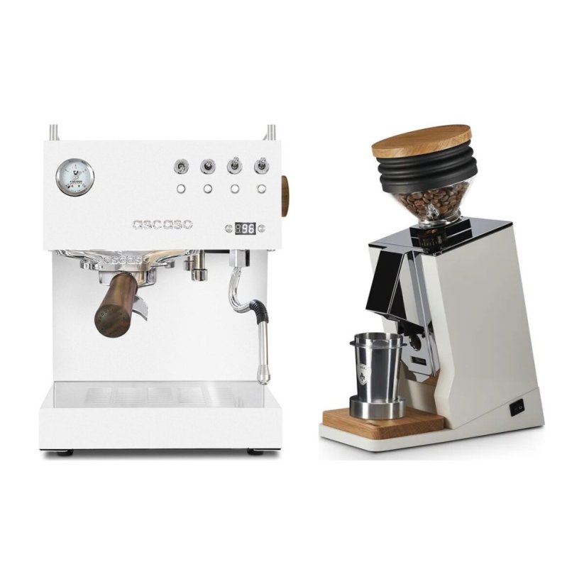 Ascaso Steel DUO PID White + Eureka Mignon Single Dose, White & Oak