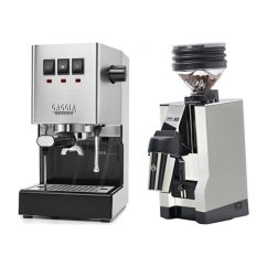 Gaggia Classic E24, stříbrná + Eureka Mignon Zero 65 All Purpose, CR white