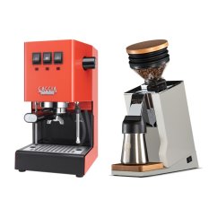 Gaggia Classic E24, oranžová + Eureka Mignon Single Dose PRO, White & Oak