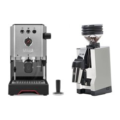 Gaggia Classic Up stříbrná + Eureka Mignon Zero 65 All Purpose, CR white