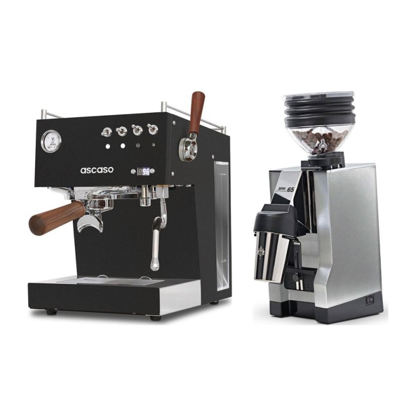 Ascaso Steel DUO PID PLUS, Black&Wood + Eureka Mignon Zero 65 All Purpose, CR chrome