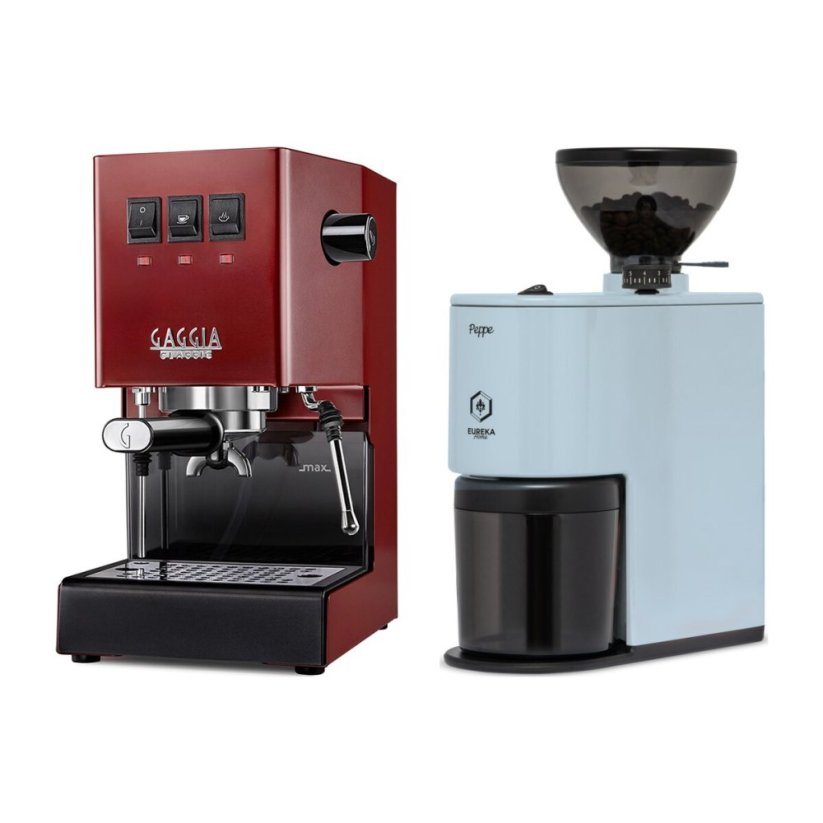 Gaggia Classic E24, červená + Eureka Peppe, Light blue