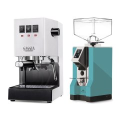 Gaggia Classic E24, bílá + Eureka Mignon Specialita, CR Tiffany blue