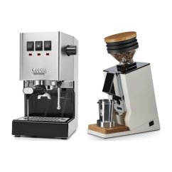 Gaggia Classic E24, stříbrná + Eureka Mignon Single Dose, White & Oak