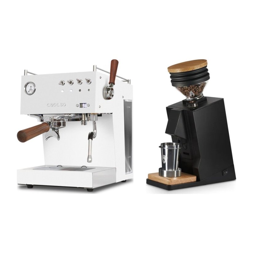 Ascaso Steel DUO PID PLUS, White&Wood + Eureka Mignon Single Dose, Black & Oak