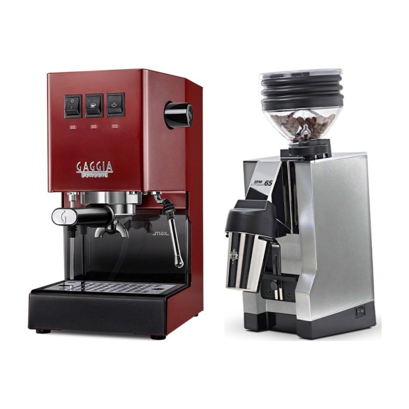 Gaggia Classic E24, červená + Eureka Mignon Zero 65 All Purpose, CR chrome