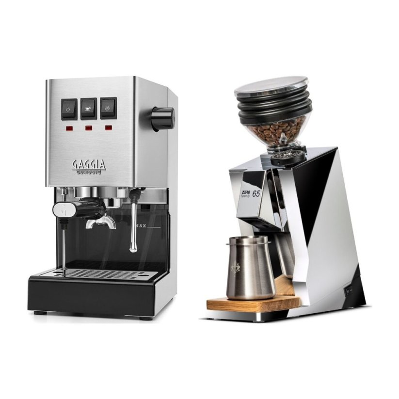 Gaggia Classic E24, stříbrná + Eureka Mignon Zero 65 Speedy ALL PURPOSE chrome