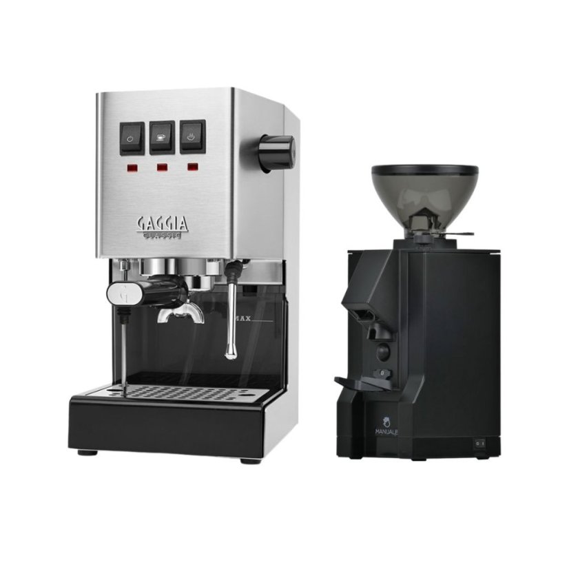 Gaggia Classic E24, stříbrná + Eureka Mignon Manuale, BL black