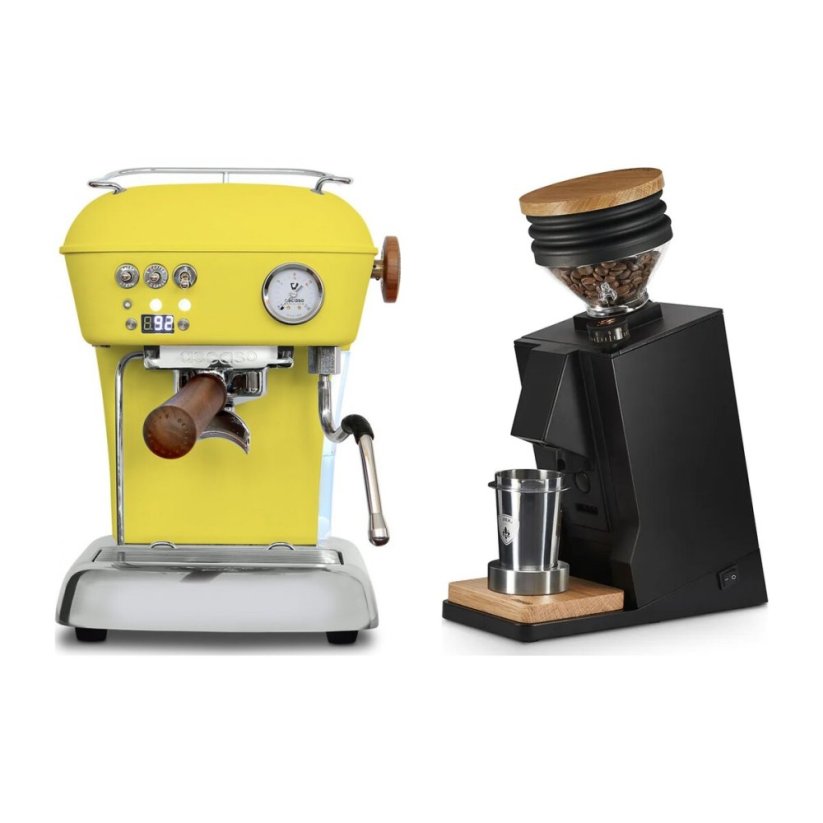 Ascaso DREAM PID Sun Yellow + Eureka Mignon Single Dose, Black & Oak