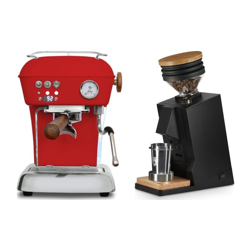 Ascaso DREAM PID Love Red + Eureka Mignon Single Dose, Black & Oak