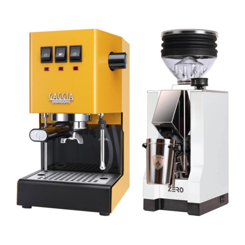 Gaggia Classic E24, žlutá + Eureka Mignon Zero, CR white
