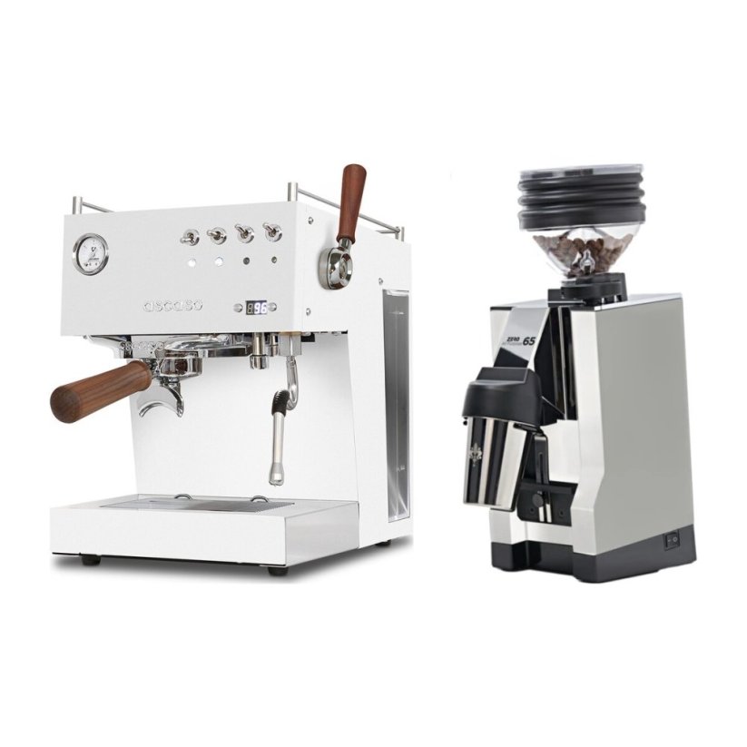 Ascaso Steel DUO PID PLUS, White&Wood + Eureka Mignon Zero 65 All Purpose, CR white