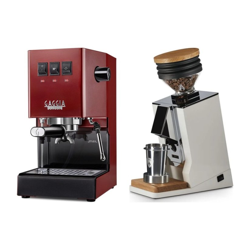 Gaggia Classic E24, červená + Eureka Mignon Single Dose, White & Oak
