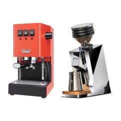 Gaggia Classic E24, oranžová + Eureka Mignon Zero 65 Speedy ALL PURPOSE chrome