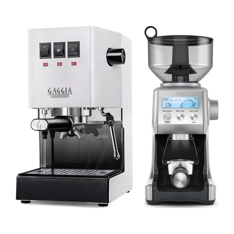 Gaggia Classic E24, bílá + Mlýnek Sage BCG820BSS Silver