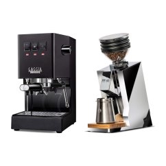 Gaggia Classic E24, černá + Eureka Mignon Zero 65 Speedy ALL PURPOSE chrome