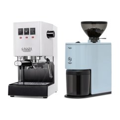 Gaggia Classic E24, bílá + Eureka Peppe, Light blue