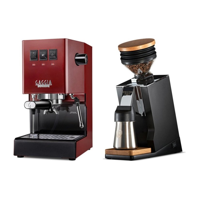 Gaggia Classic E24, červená + Eureka Mignon Single Dose PRO, Black & Oak