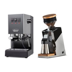Gaggia Classic E24, šedá + Eureka Mignon Single Dose PRO, Chrome & Oak