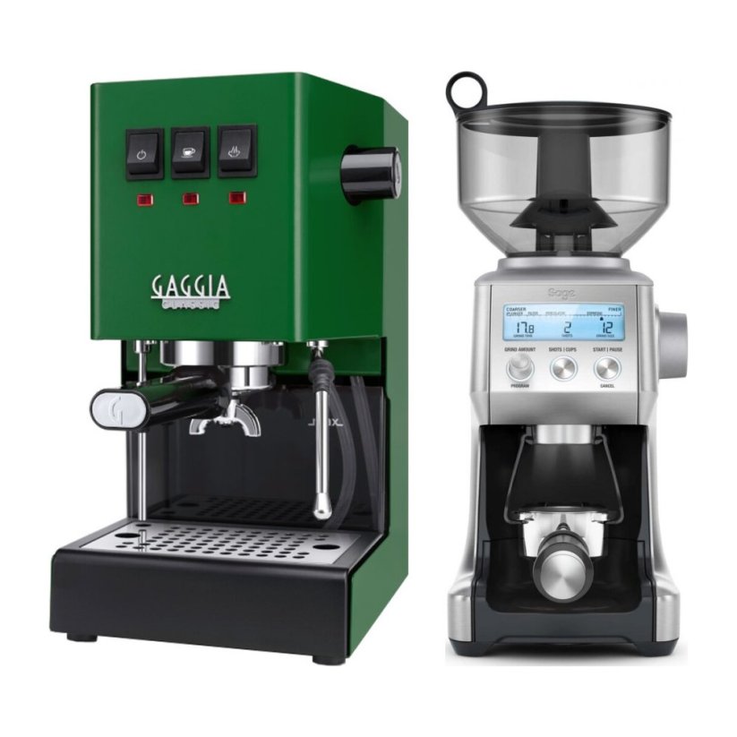 Gaggia Classic E24, zelená + Mlýnek Sage BCG820BSS Silver