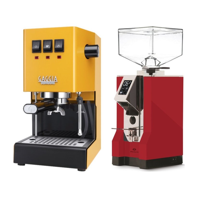 Gaggia Classic E24, žltá + Eureka Mignon Specialita, CR Ferrari red