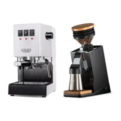 Gaggia Classic E24, bílá + Eureka Mignon Single Dose PRO, Black & Oak