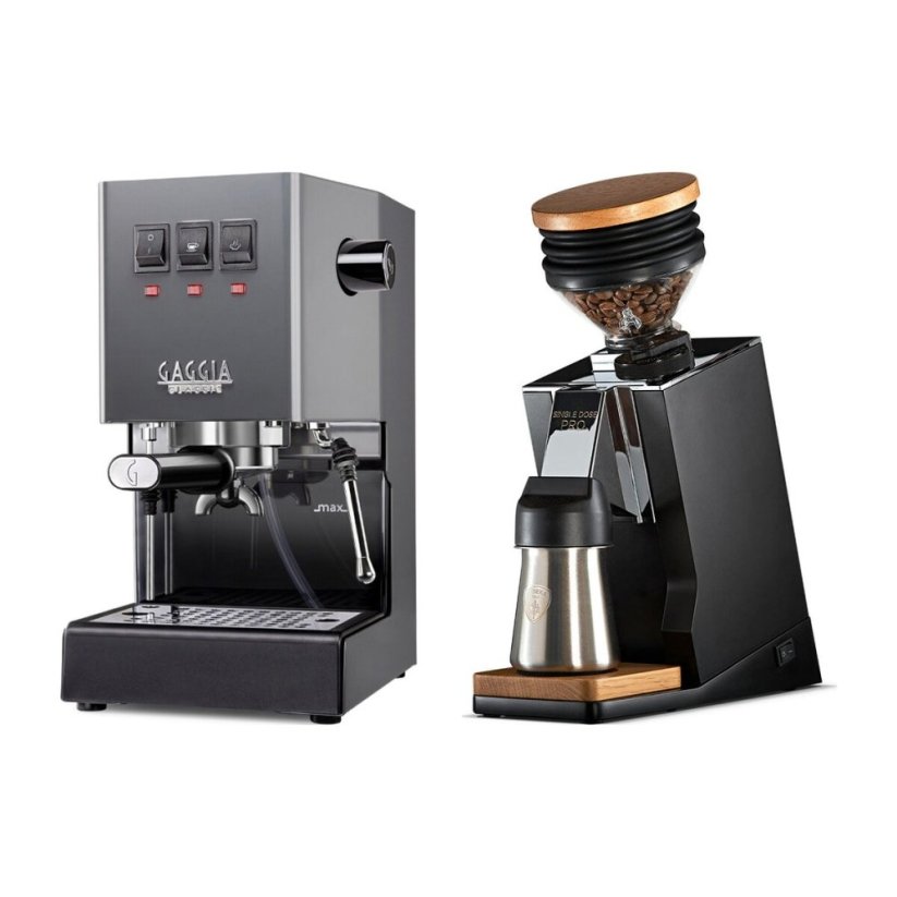 Gaggia Classic E24, šedá + Eureka Mignon Single Dose PRO, Black & Oak
