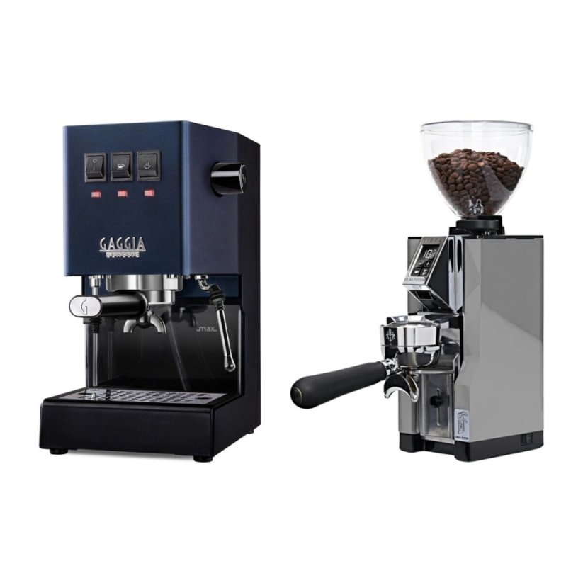 Gaggia Classic E24, modrá + Eureka Mignon Libra 65 All Purpose, CR chrome