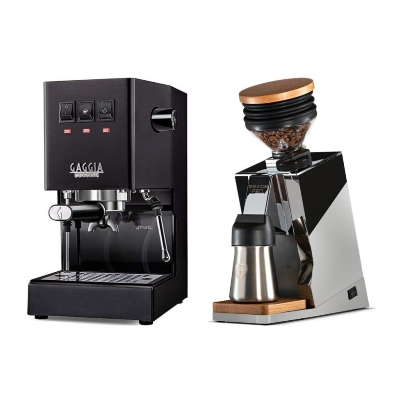 Gaggia Classic E24, černá + Eureka Mignon Single Dose PRO, Chrome & Oak