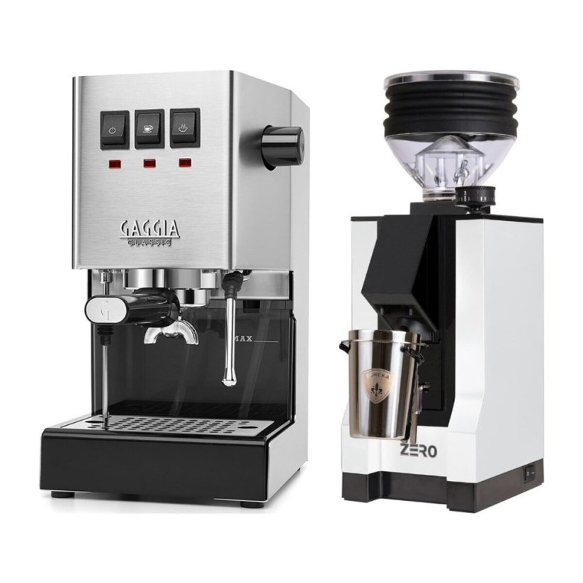 Gaggia Classic E24, stříbrná + Eureka Mignon Zero, BL white