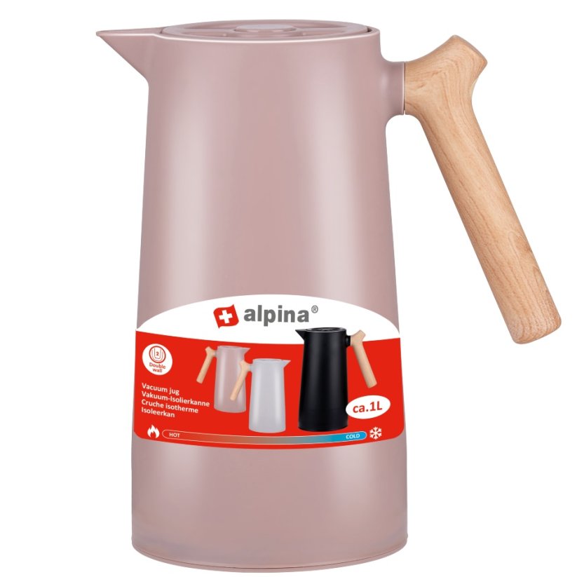 ALPINA Termoska servírovací skleněný vnitřek 1 l růžová