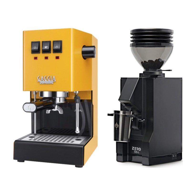 Gaggia Classic E24, žlutá + Eureka Mignon Zero 55s Black