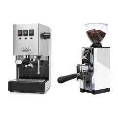 Gaggia Classic E24, stříbrná + Eureka Mignon Libra 65 All Purpose, CR white