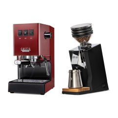 Gaggia Classic E24, červená + Eureka Mignon Zero 65 Speedy ALL PURPOSE black