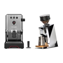 Gaggia Classic Up stříbrná + Eureka Mignon Zero 65 Speedy ALL PURPOSE chrome