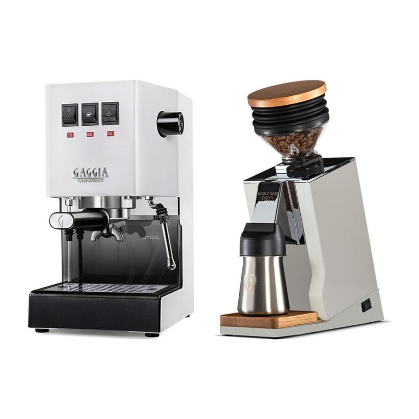 Gaggia Classic E24, bílá + Eureka Mignon Single Dose PRO, White & Oak