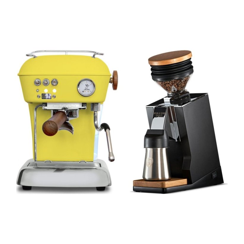 Ascaso DREAM PID Sun Yellow + Eureka Mignon Single Dose PRO, Black & Oak
