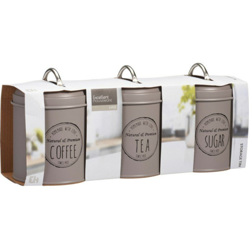 EXCELLENT HOUSEWARE Dóza na potraviny kávu, čaj a cukr sada 3 ks šedá