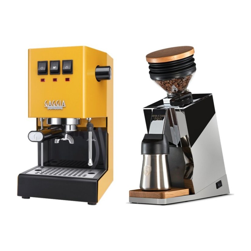 Gaggia Classic E24, žlutá + Eureka Mignon Single Dose PRO, Chrome & Oak