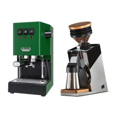 Gaggia Classic E24, zelená + Eureka Mignon Single Dose PRO, Chrome & Oak