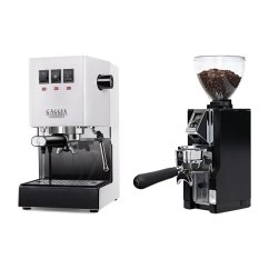 Gaggia Classic E24, bílá + Eureka Mignon Libra 65 All Purpose, CR black
