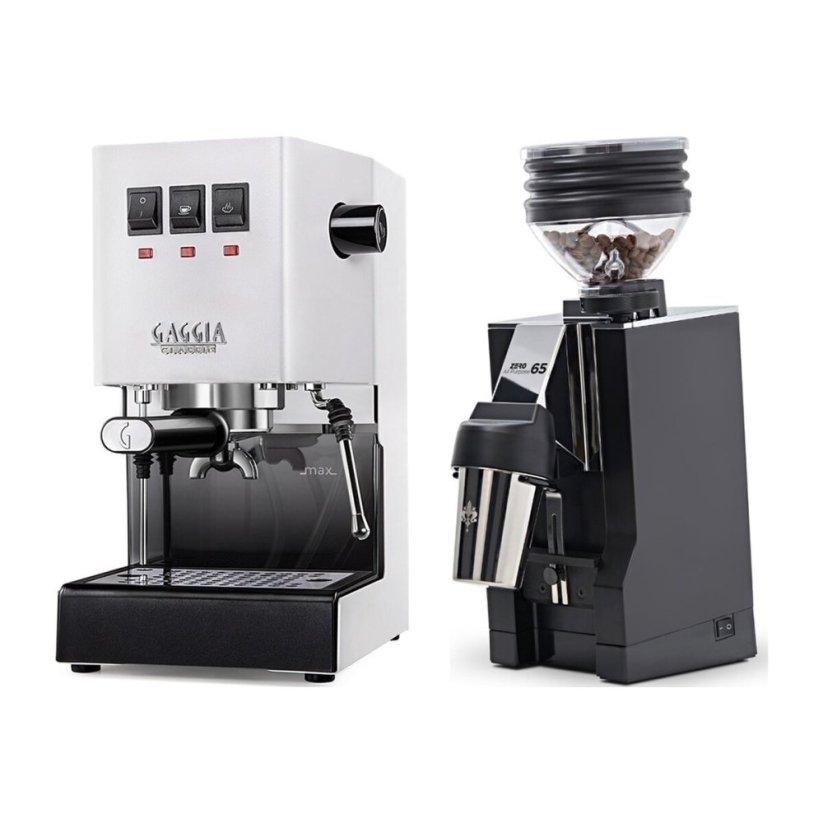 Gaggia Classic E24, bílá + Eureka Mignon Zero 65 All Purpose, CR black