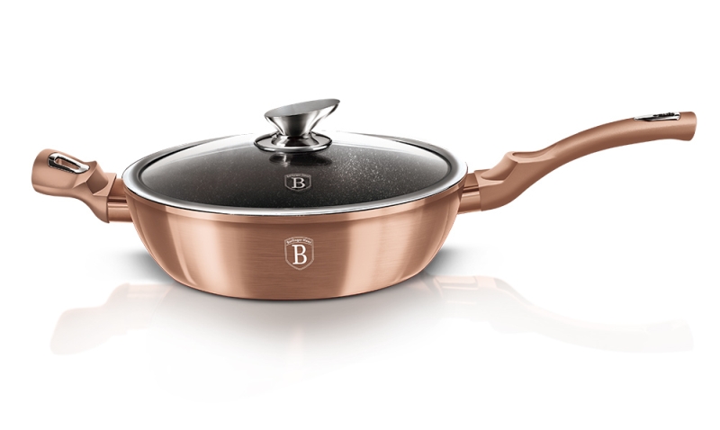 BERLINGERHAUS Pánev hluboká s mramorovým povrchem a poklicí 28 cm Rosegold Metallic Line