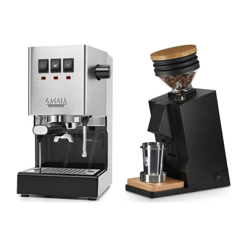 Gaggia Classic E24, stříbrná + Eureka Mignon Single Dose, Black & Oak