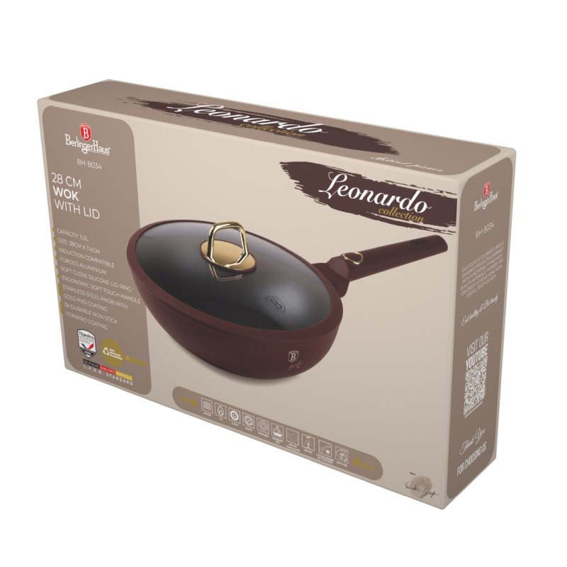 BERLINGERHAUS Pánev wok s poklicí a titanovým povrchem 28 cm Leonardo Collection